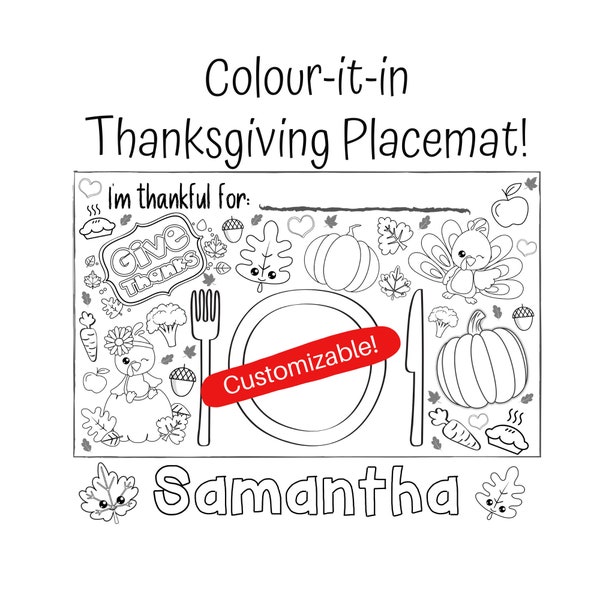 Customizable Thanksgiving Placemat! Up to 5 names!