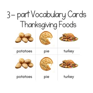 3-part Montessori Vocabulary Cards - Thanksgiving Foods