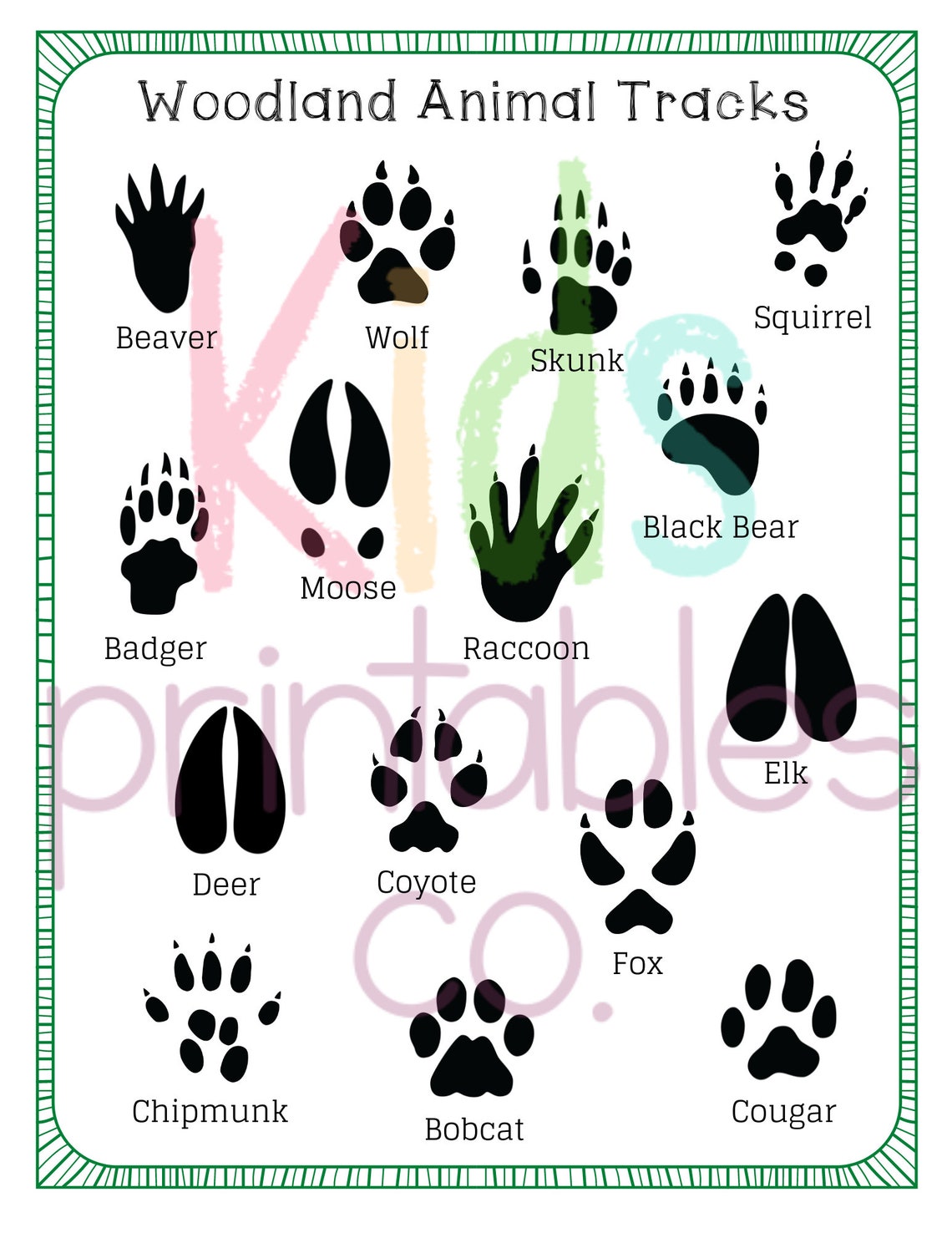 Page Size Animal Tracks Printables
