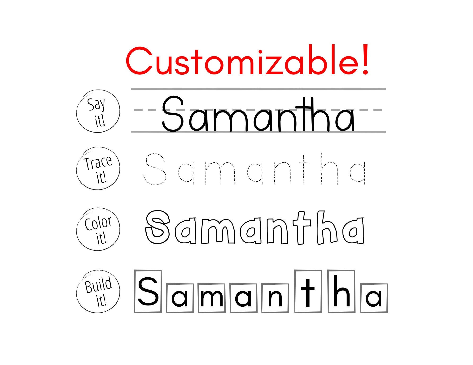 name recognition worksheet custom 3 names etsy