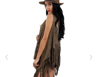 Suede 70s Vest Vintage Suede Fringe 