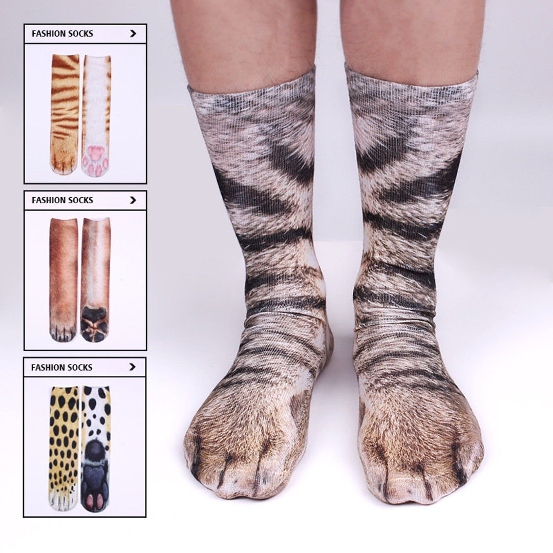 1 Pair Funny 3D Print Foot Socks Animal Paw Feet Funny Unisex