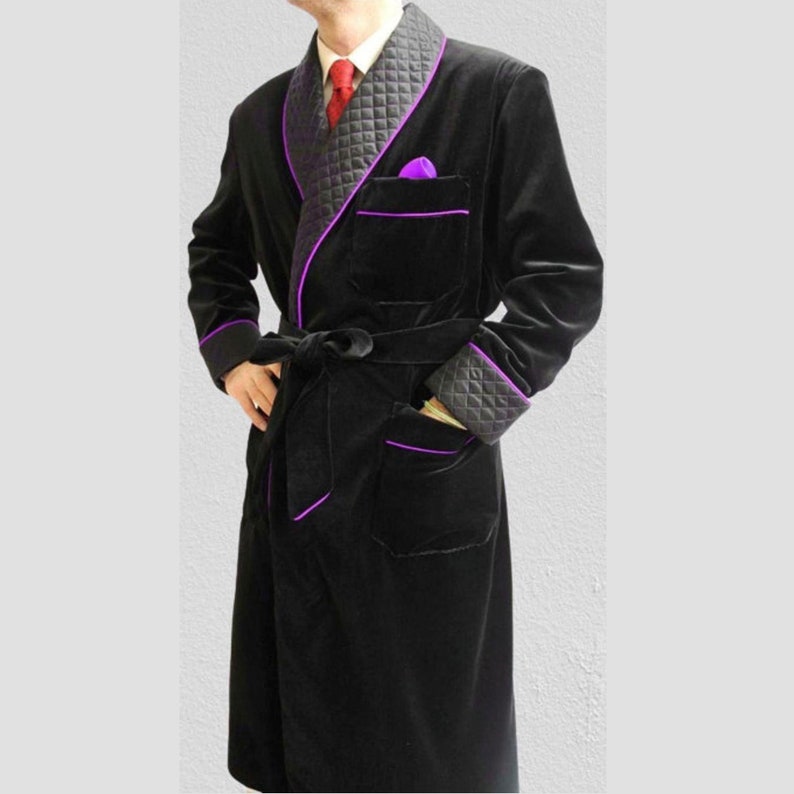 Mens Velvet Smoking Quilted Long Dinner Coat,Men/'s Velvet Long Smoking Coat