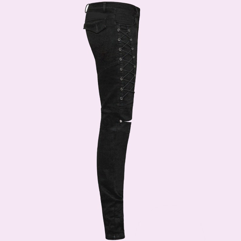 Mens Black Gothic Punk Cowboy Trousers,Mens Fashion Gothic Pants