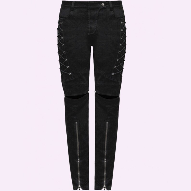 Mens Black Gothic Punk Cowboy Trousers,Mens Fashion Gothic Pants
