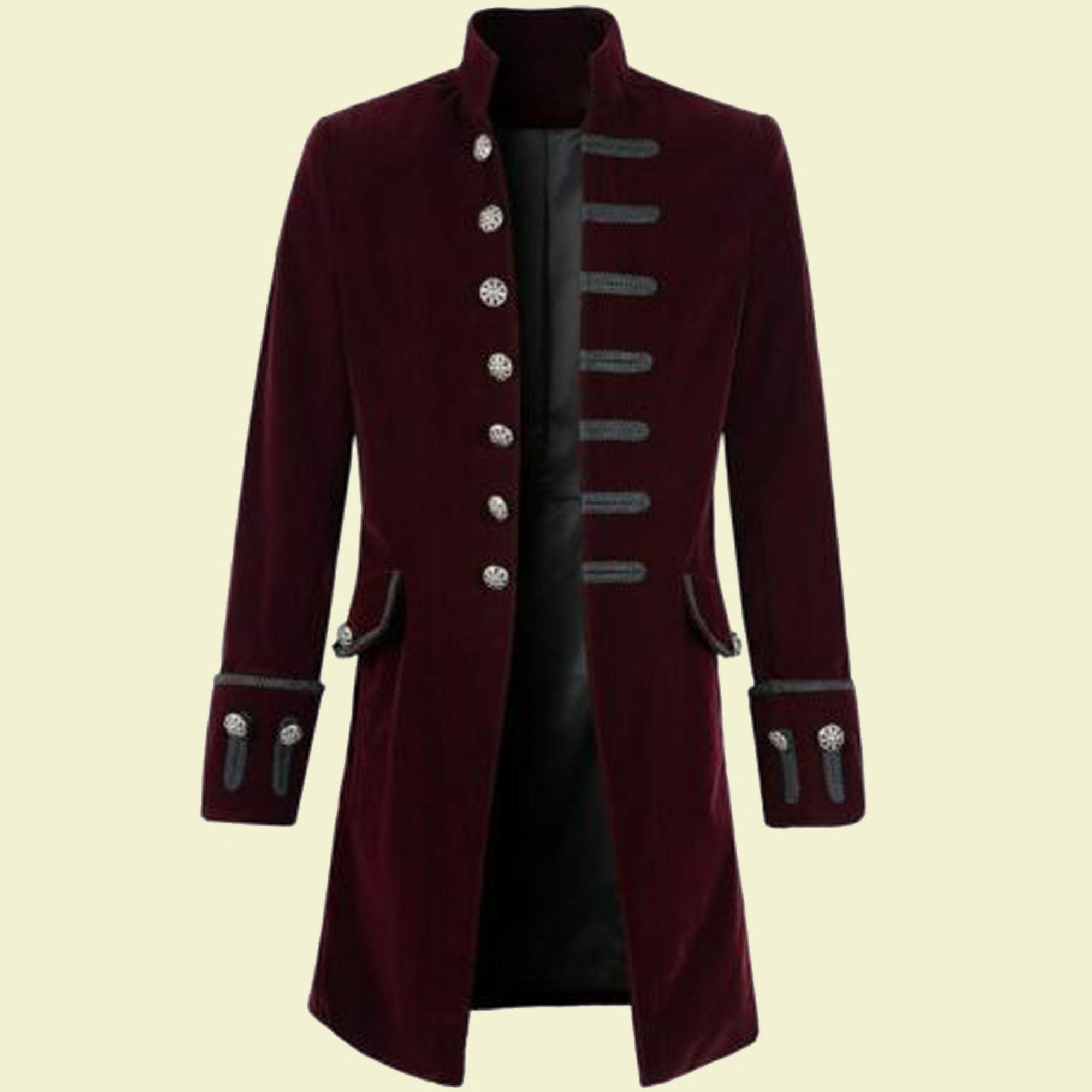 New Burgundy Velvet Men's Steampunk Long Jacket Velvet Gothic,Men's Burgundy Velvet Long Coat