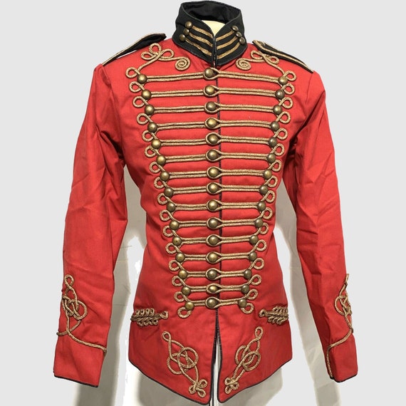 Mens Army Military Gold Hussar Red/black Jacket Steampunk 