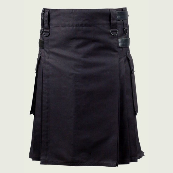 Black Utility Kilt With Leather Strap Black Mens Utility | Etsy