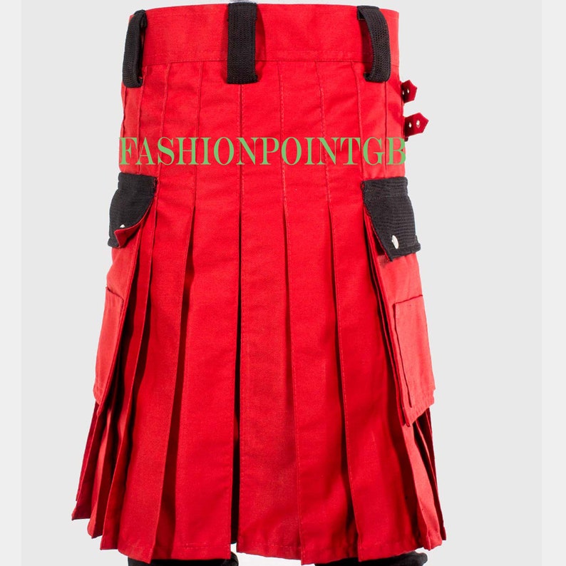 New Men,s Fashion Handmade Red Utility Kilt with Net Pockets