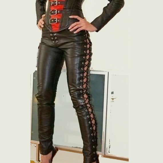 Dames Originele Lederen Veters Up Sexy Slim Fit Broek Dames | Etsy Nederland