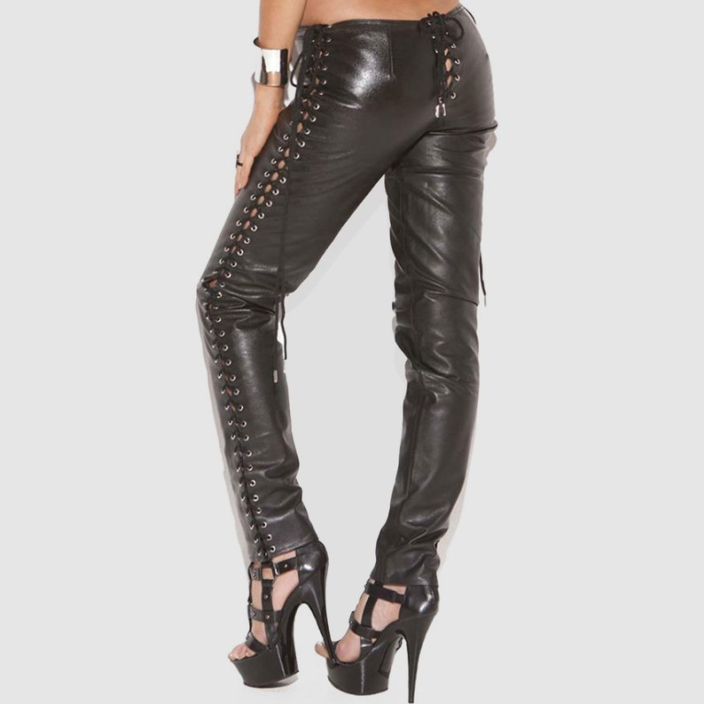 Ladies Black Low Rise Leather Pants Lace up Sides Front - Etsy UK