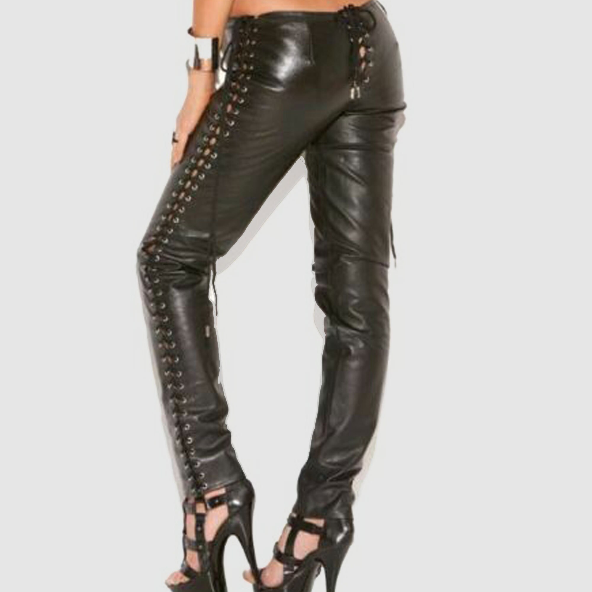 side laced leather pants