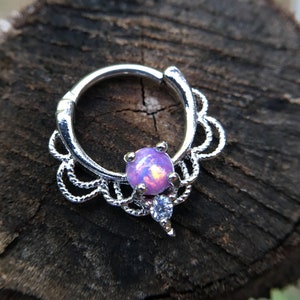 Surgical steel, septum piercing,Opal Septum Ring,Daith Jewelry,Septum Clicker, 5/16&#39;&#39; 8mm clicker 16g