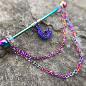 14g Surgical Steel Star and Moon Industrial Barbell,Piercing Jewelry, Industrial Barbell