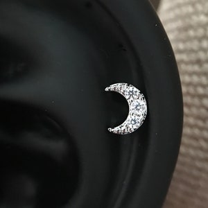 16G  Tiny Moon CZ Ear Piercing, Helix, Tragus, Cartilage Piercing, External Thread Ball End, Labret, 316LStainless Steel, 6mm bar
