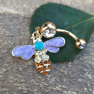 Bee Belly Ring, Belly bar,Navel Piercing Ring,Gift for her,Belly Button Ring, Body Jewelry