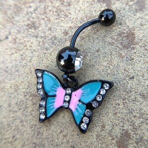 Butterfly Belly Ring, Belly bar,Navel Piercing Ring,Gift for her,Belly Button Ring, Body Jewelry