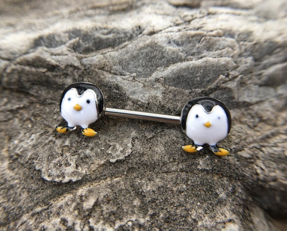 Pair Lovely Penguin Nipple Rings 316L Stainless Steel Barbell