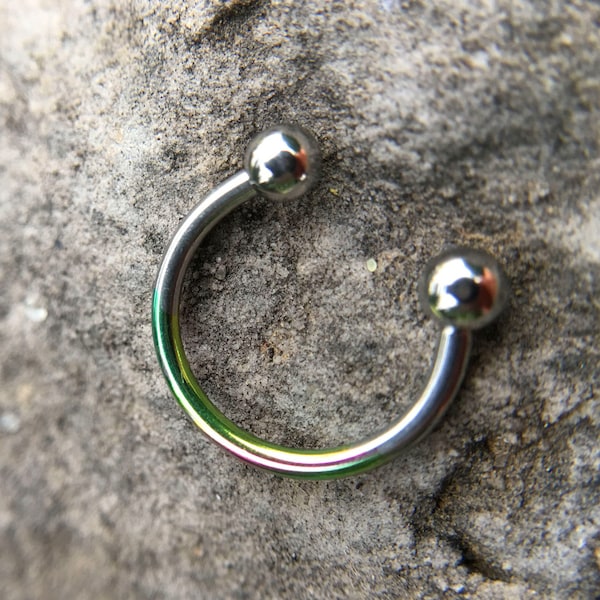 10mm Horseshoe Barbell,Rainbow Ring,Septum Ring,Cartilage Earring,Daith Jewelry, Rainbow Anodized Surgical Steel Circular Barbell- 16G