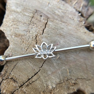 lotus flower Industrial Barbell,Piercing Jewelry, Industrial Barbell in Silver 14g Surgical Steel