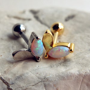 16G  Flower bud Ear Piercing, Helix, Tragus, Cartilage Piercing, External Thread Ball End, Labret, 316LStainless Steel, 6mm bar
