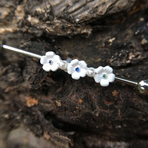 flower Industrial Barbell,Piercing Jewelry, Industrial Barbell in Silver 14g Surgical Steel