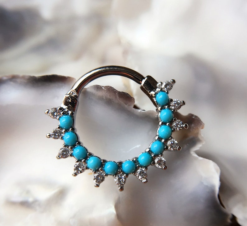 clicker ring nose ring Daith Hoop Earring Septum hoop Septum Piercing Rook Piercing 10mm daith 16G Turquoise Daith Hoop