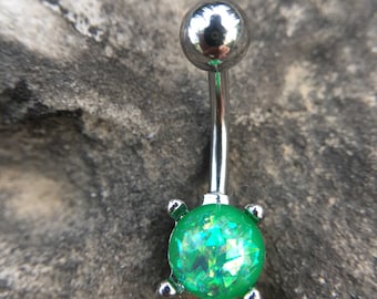 Opal Belly Ring, Belly bar,Navel Piercing Ring,Belly Button Ring,