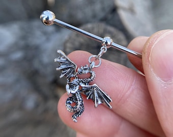 Barra industrial Dragon, joyería para piercing, barra industrial en plata de 14 g