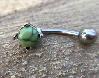 Turquoise Belly Ring, Belly bar,Navel Piercing Ring,Gift for her,Belly Button Ring, Body Jewelry