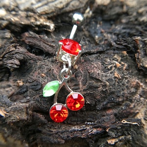 Cherry Belly Ring, Belly bar,Navel Piercing Ring,Gift for her,Belly Button Ring, Body Jewelry