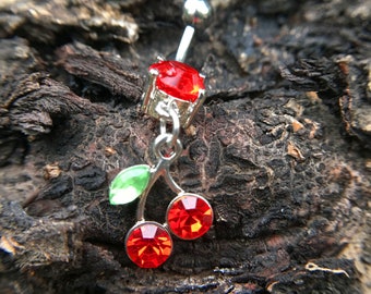 Cherry Belly Ring, Belly bar,Navel Piercing Ring,Gift for her,Belly Button Ring, Body Jewelry