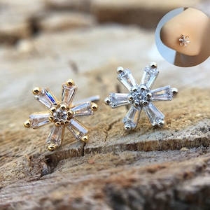 L shape Nose Stud,Nostril Stud,Flower Nose Ring,Nose Piercing,Body Jewelry,20g,0.8mm wide,7mm long