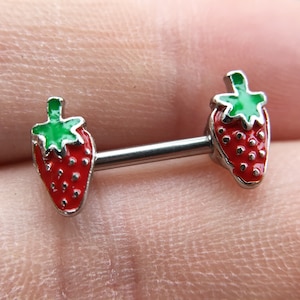 2pcs 14G Strawberry Nipple Rings, Nipple Piercing, Barbell, Nipple Jewelry, Nipple Shield,Straight Barbells