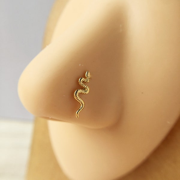 L shape Nose Stud,Nostril Stud, Snake Nose Ring,Nose Piercing,Body Jewelry,20g,0.8mm wide,7mm long