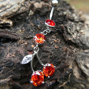 Cherry Belly Ring, Belly bar,Navel Piercing Ring,Gift for her,Belly Button Ring, Body Jewelry