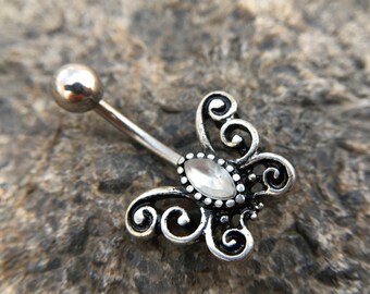 Butterfly Belly Ring, Belly bar,Navel Piercing Ring,Gift for her,Belly Button Ring, Body Jewelry