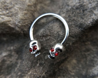 10mm Skull Horseshoe Barbell,Septum Ring,Cartilage Earring,Daith Jewelry, Rainbow Anodized Surgical Steel Circular Barbell- 16G