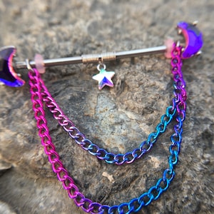 14g chirurgische stalen ster en maan industriële barbell, piercing sieraden, industriële barbell