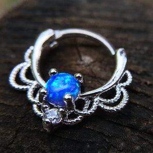 Surgical steel, septum piercing,Opal Septum Ring,Daith Jewelry,Septum Clicker, 5/16&#39;&#39; 8mm clicker 16g