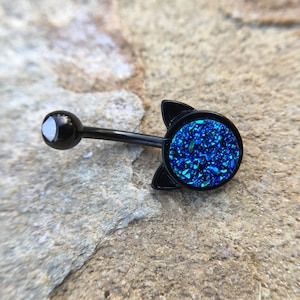 Lovely Cat Belly Ring, Belly bar,Navel Piercing Ring,Gift for her,Belly Button Ring, Body Jewelry
