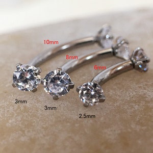 6mm 8mm 10mm Silver/Gold CZ zircon Curved Barbell.Helix Rook Tragus Cartilage Eyebrow Barbell