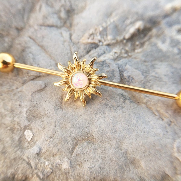 Sun Industrial Barbell,Piercing Jewelry, Industrial Barbell en Argent 14g, Acier Chirurgical