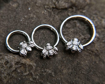 Honey Bee Clicker Hoop Ring,cartilage ring,cartilage hoop,cartilage hoop,dainty cartilage ring, tiny cartilage ring, 6mm,8mm,10mm