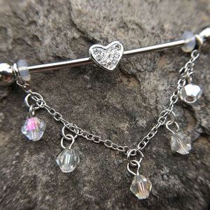 14g Surgical Steel Heart  Industrial Barbell,Piercing Jewelry, Industrial Barbell