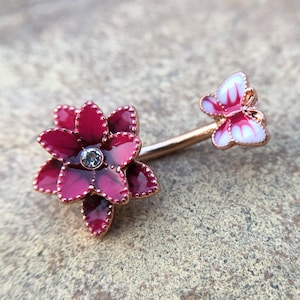 Silver Bar Belly Ring, Belly bar,Navel Piercing Ring,Belly Button Ring,flower belly ring