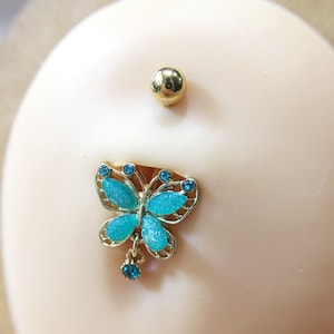 Butterfly Belly Ring, Belly bar,Navel Piercing Ring,Gift for her,Belly Button Ring, Body Jewelry