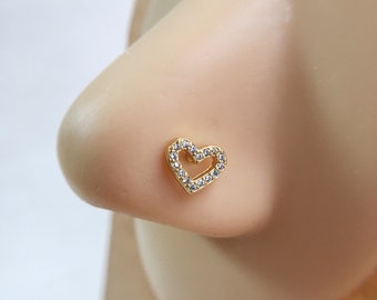 Nose Stud,Nostril Stud, Heart Nose Ring,Nose Piercing,Body Jewelry,20g,0.8mm wide,7mm long