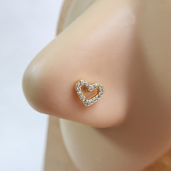 Nose Stud,Nostril Stud, Heart Nose Ring,Nose Piercing,Body Jewelry,20g,0.8mm wide,7mm long