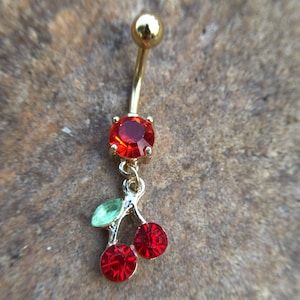 Cherry Belly Ring, Belly bar,Navel Piercing Ring,Gift for her,Belly Button Ring, Body Jewelry